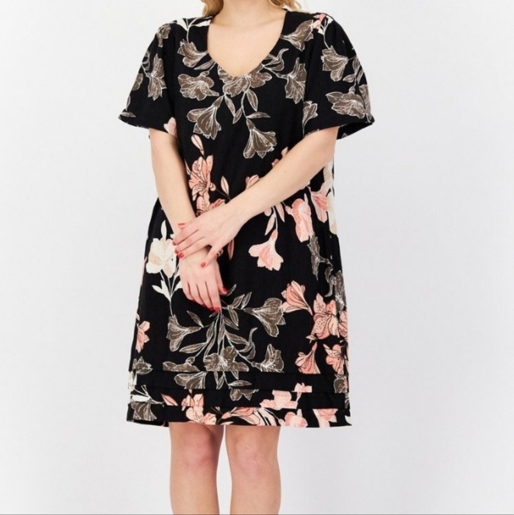 Nicole Muller-Linen Blend Floral V-Neck Dress Size XL